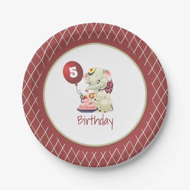 Vintage Elephant Birthday Paper Plate (Front)