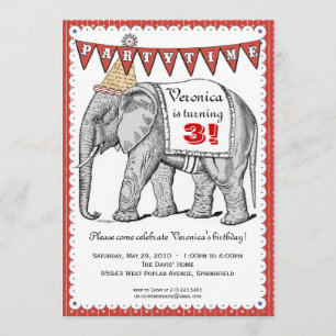 Vintage Elephant Circus Parade Invitation - Red