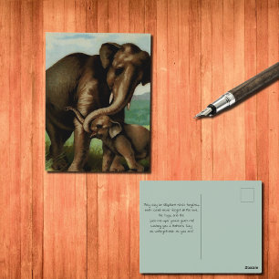 Vintage elephant cow with  her baby  postcard