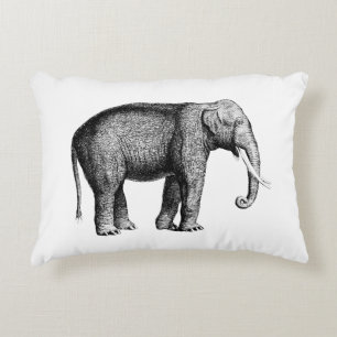 Vintage Elephant Drawing Accent Pillow