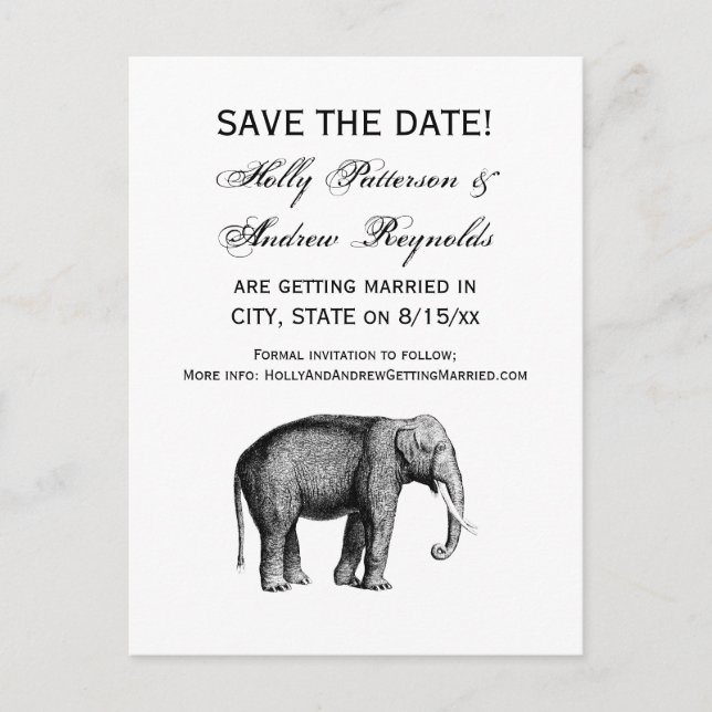 Vintage Elephant Drawing Announcement Postcard (Front)