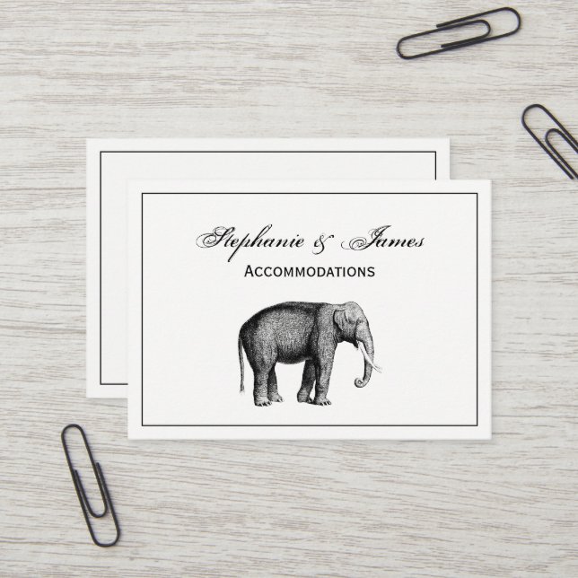 Vintage Elephant Drawing Business Card (Front/Back In Situ)