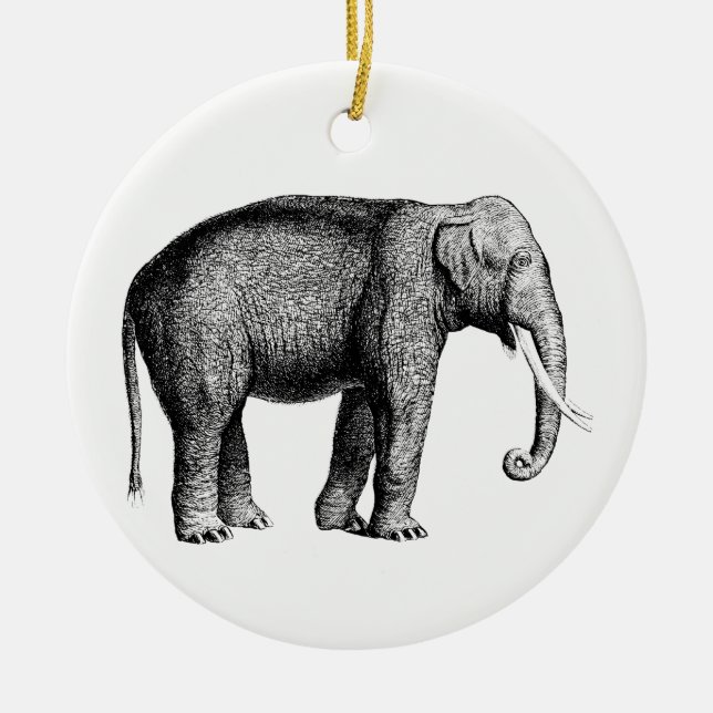 Vintage Elephant Drawing Ceramic Ornament (Front)