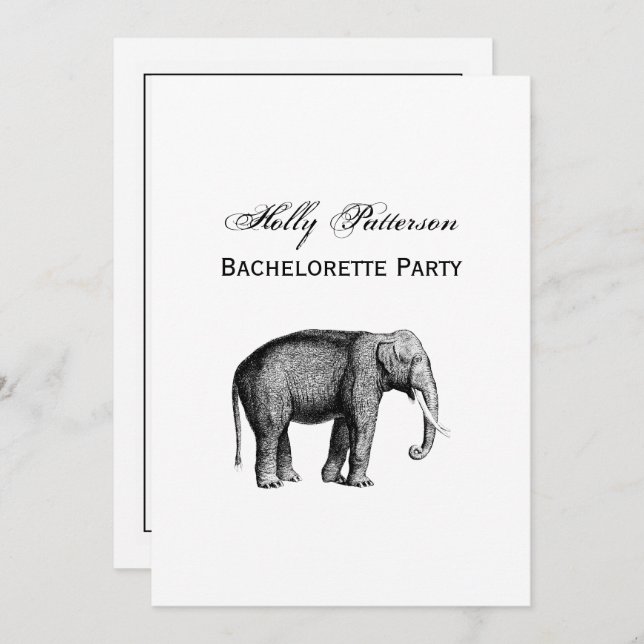 Vintage Elephant Drawing Invitation (Front/Back)
