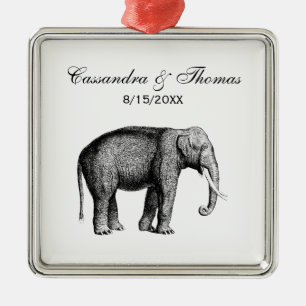 Vintage Elephant Drawing Metal Ornament