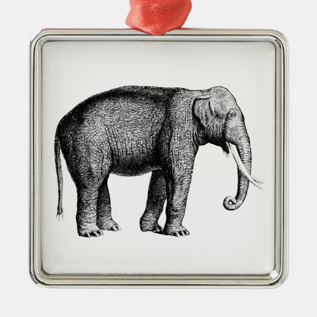 Vintage Elephant Drawing Metal Ornament (Front)