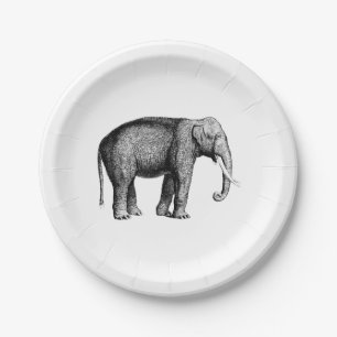 Vintage Elephant Drawing Paper Plate