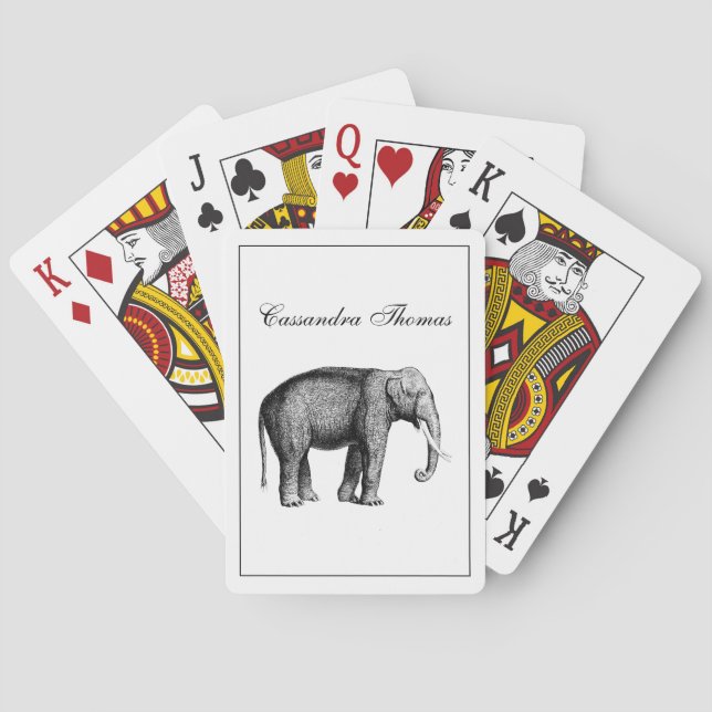 Vintage Elephant Drawing Playing Cards (Back)
