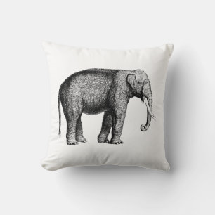 Vintage Elephant Drawing Throw Pillow