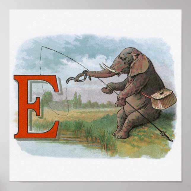 Vintage elephant fisherman fishing poster (Front)