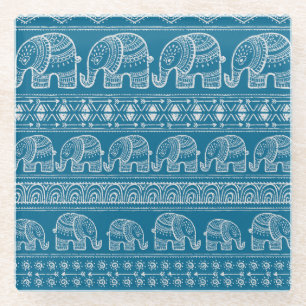 Vintage Elephant Frame Illustration Glass Coaster