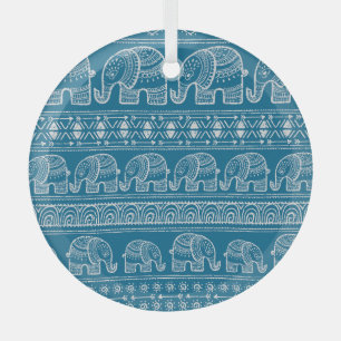 Vintage Elephant Frame Illustration Glass Ornament