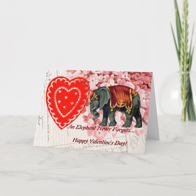 Vintage Elephant Heart Happy Valentine's Day Card (Front)
