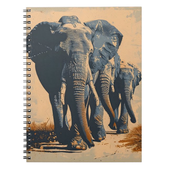 Vintage Elephant Herd: Serenity in Nature Notebook (Front)