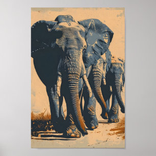Vintage Elephant Herd: Serenity in Nature Poster
