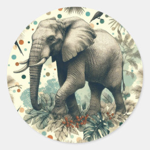 Vintage Elephant Jungle Painting Classic Round Sticker