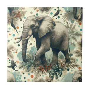Vintage Elephant Jungle Painting Tile