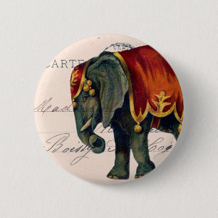 Vintage Elephant Postcard Digital Art 2 Inch Round Button