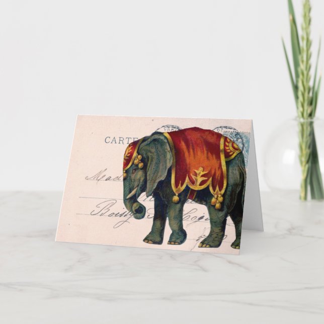 Vintage Elephant Postcard Digital Art, Birthday (Front)