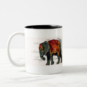 Vintage Elephant Postcard Digital Art Two-Tone Coffee Mug
