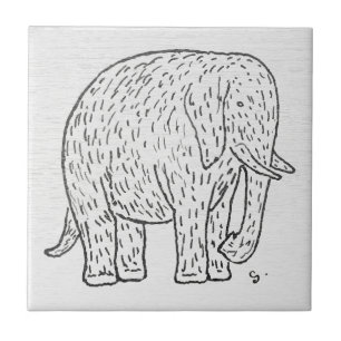 Vintage Elephant Sketch Ceramic Tile