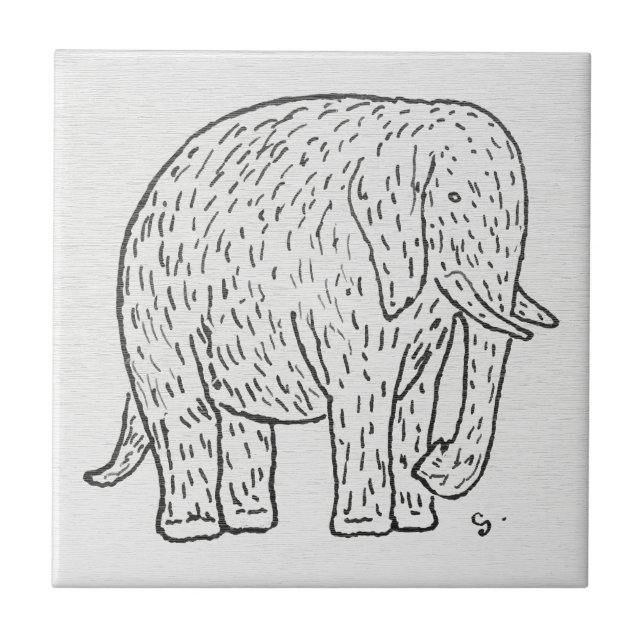 Vintage Elephant Sketch Ceramic Tile (Front)