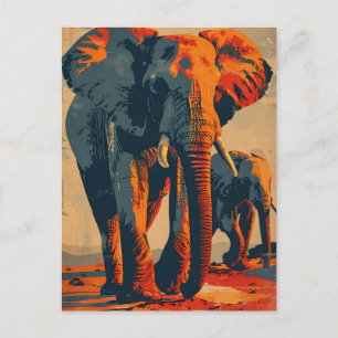 Vintage Elephant Sunset: Serenity in Nature Postcard