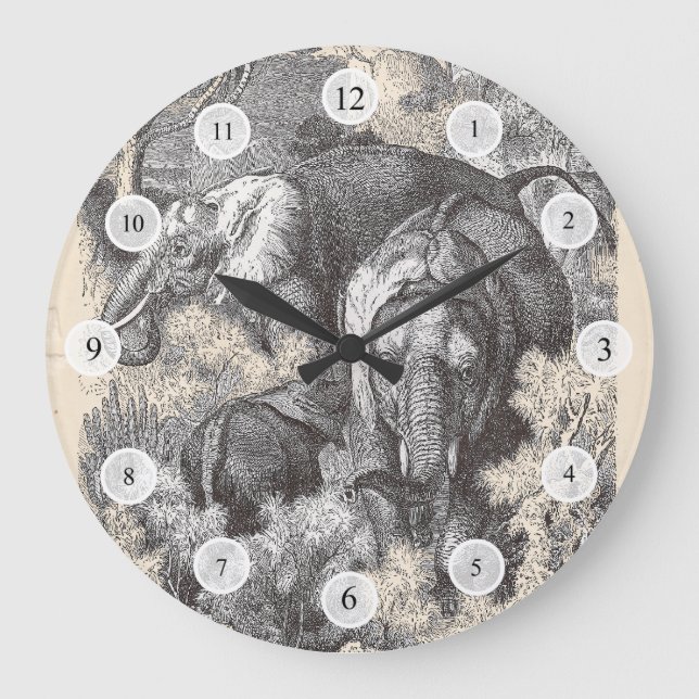 Vintage Elephants Clock (Front)