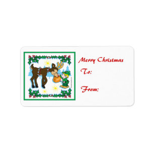 Vintage Elf and Reindeer Label