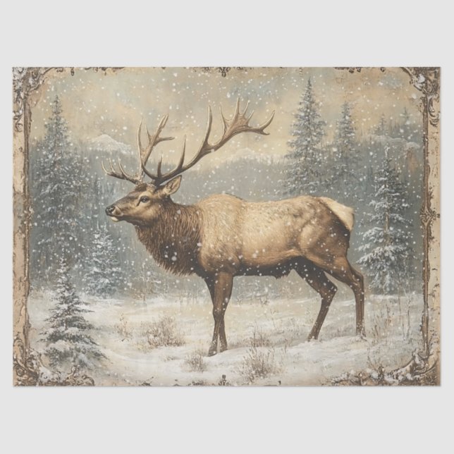 Vintage Elk Scenic Rustic Decoupage Tissue Paper (Front)