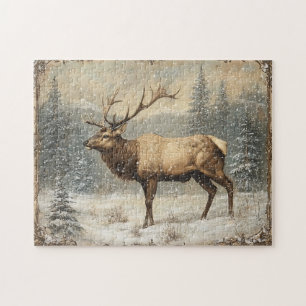 Vintage Elk Scenic Rustic  Jigsaw Puzzle