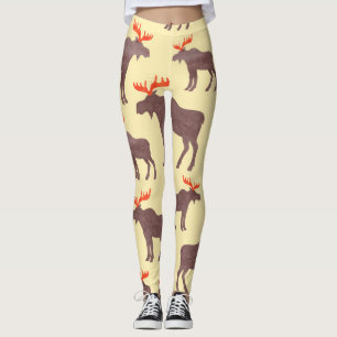 Vintage elk silhouette, watercolor pattern leggings