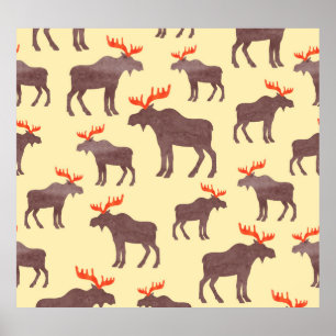 Vintage elk silhouette, watercolor pattern poster