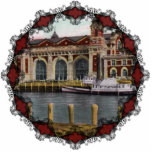 Vintage Ellis Island Ornament Photo Sculpture Ornament<br><div class="desc">Vintage postcard image of Ellis Island in 1907 reprinted on this beautiful Christmas Ornament with Victorian filagree trim.</div>