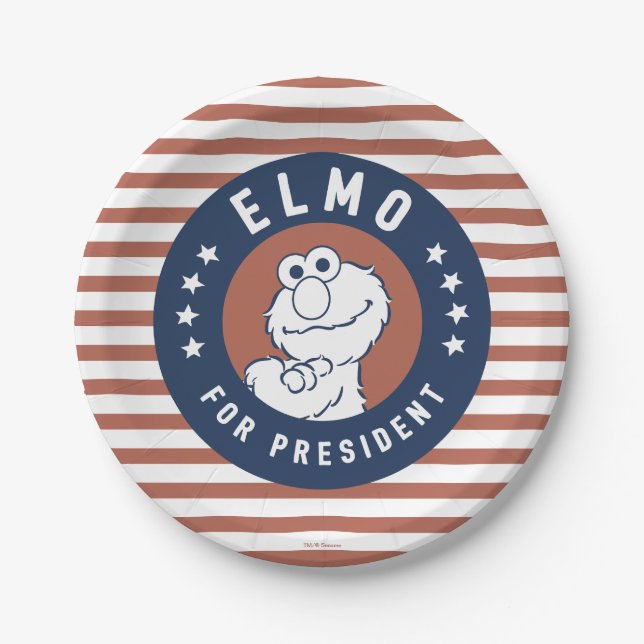 Vintage Elmo for President Badge Paper Plate (Front)