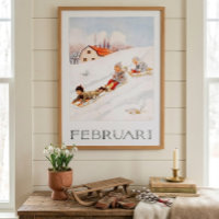 Vintage Elsa Beskow February Sledding Nursery