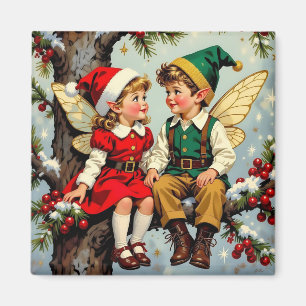 Vintage Elven Fairy Children Christmas Magnet