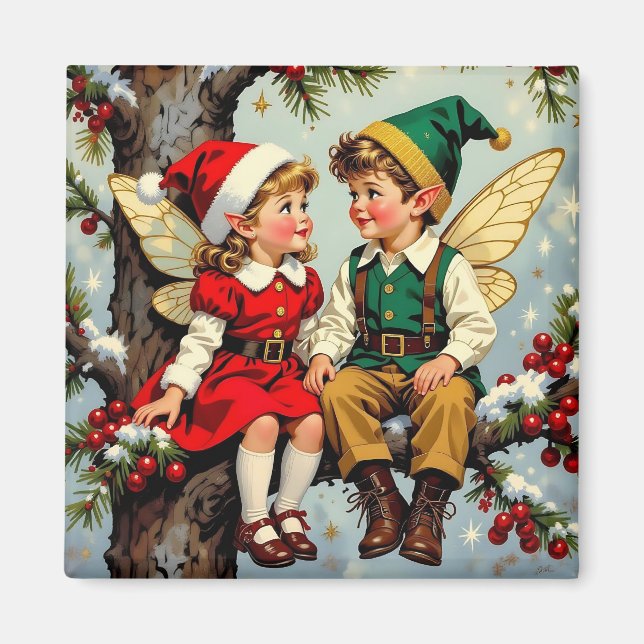 Vintage Elven Fairy Children Christmas  Magnet (Front)