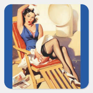 Vintage Elvgren Cruise Ship Retro Pin Up Girl Square Sticker