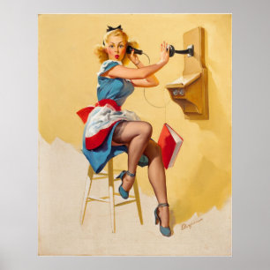Vintage Elvgren Telephone Pin-up Girl Retro Poster