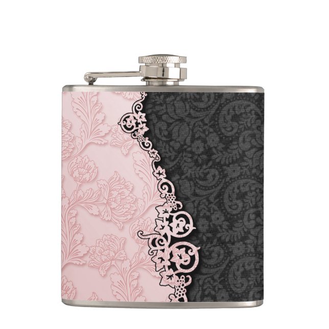Vintage Embossed Damask Hip Flask (Front)