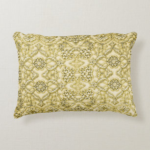 Vintage Embossed Metallic Gold Foil Floral Design Accent Pillow
