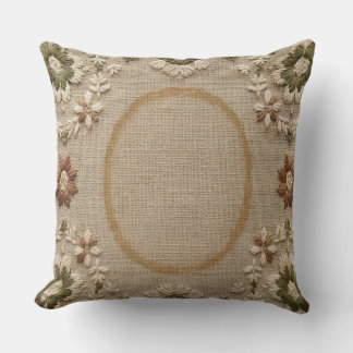 Vintage Embroidered Floral Pillow - Rustic Farmhou