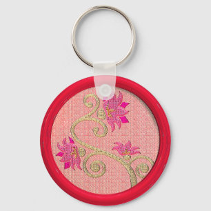 Vintage embroidered flower sewing button keychain