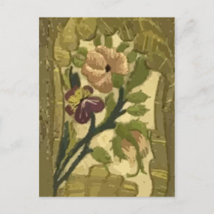 Vintage Embroidered Leaves and Flowers Postcard