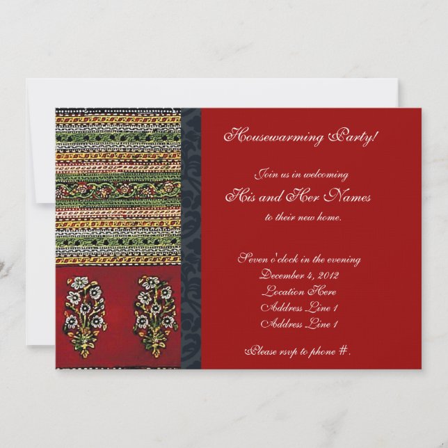 Vintage Embroidery Red Housewarming Invitation (Front)