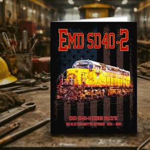 Vintage EMD SD40-2 Diesel Locomotive American flag Thank You Card