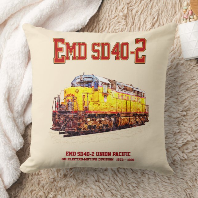 Vintage EMD SD40-2 Diesel Locomotive Throw Pillow (Blanket)