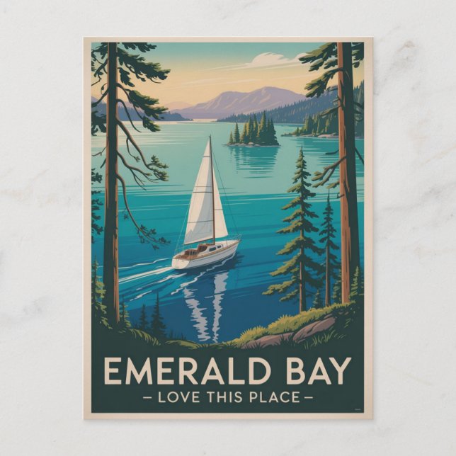 Vintage Emerald Bay Lake Tahoe Travel Postcard (Front)