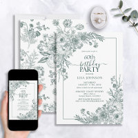 Vintage Emerald Floral Line Art 60th Birthday